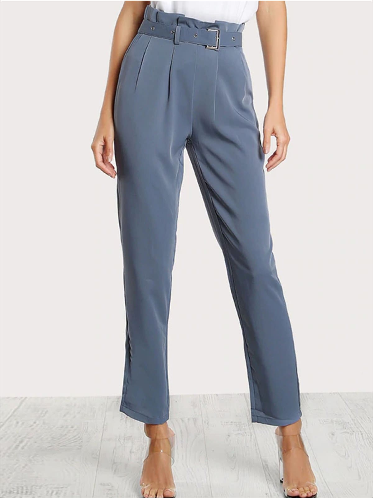 Women's Pleated Tailored Pants With Buckle Belt