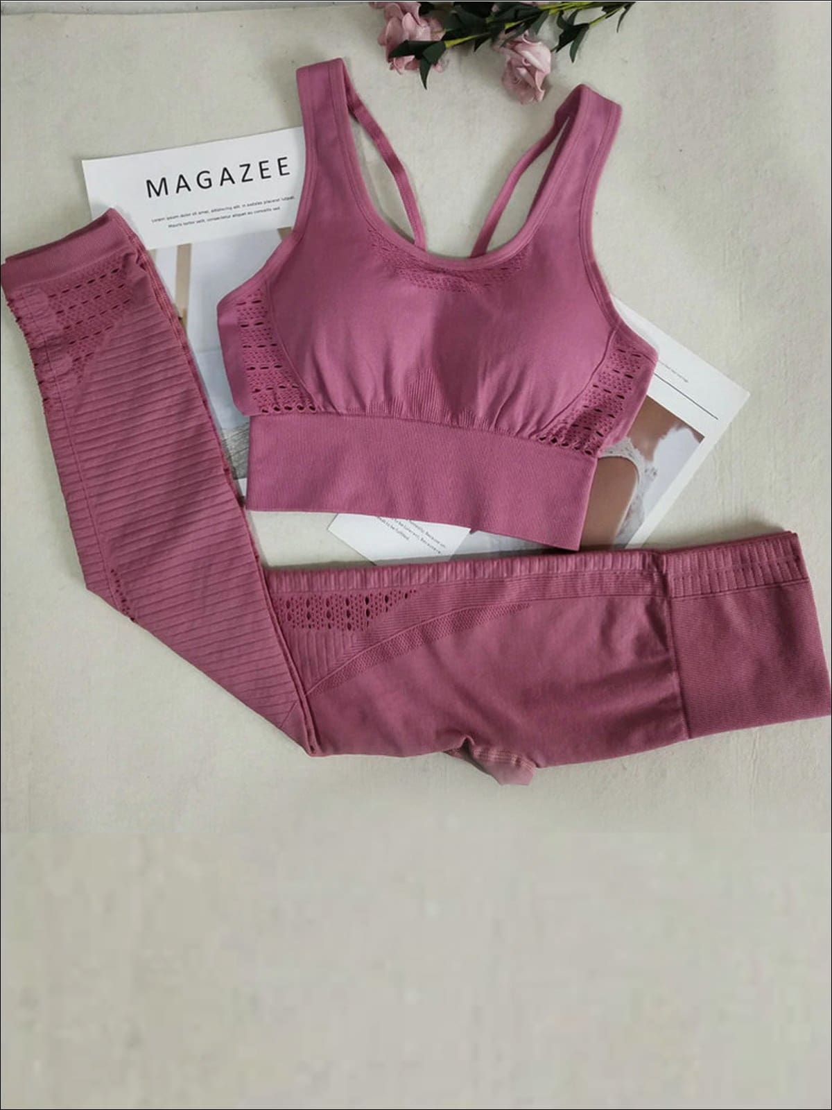 Victoria Secret PINK Ribbed Leggings & Sports Bra Set Dark Purple