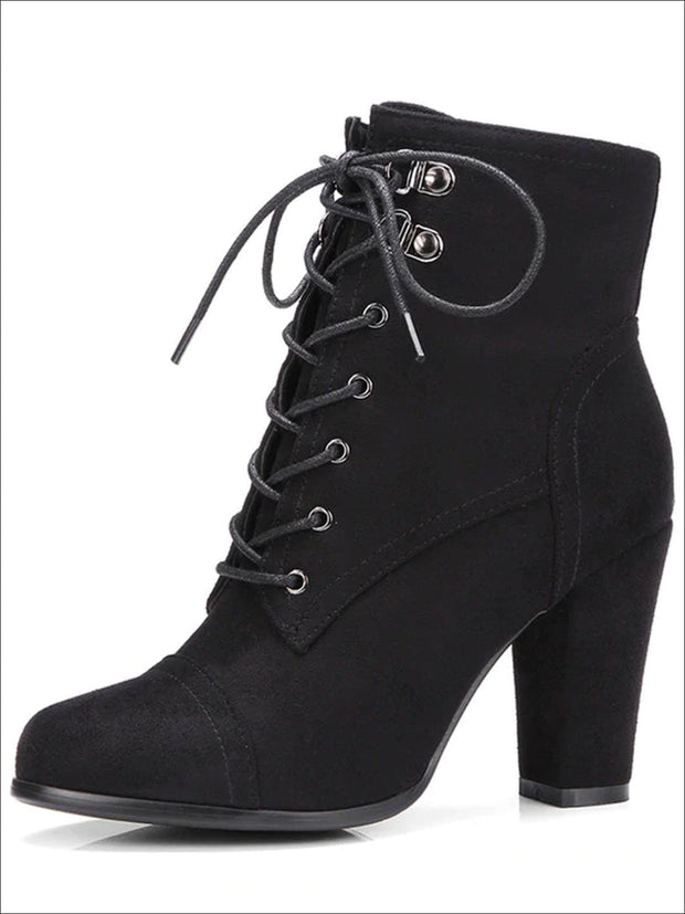 black high heel boots with laces