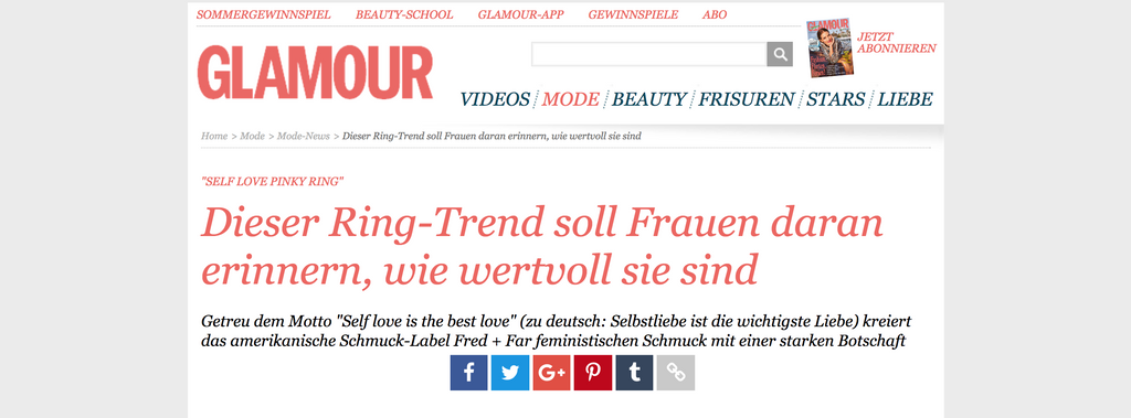 glamour germany fred and far self love pinky ring