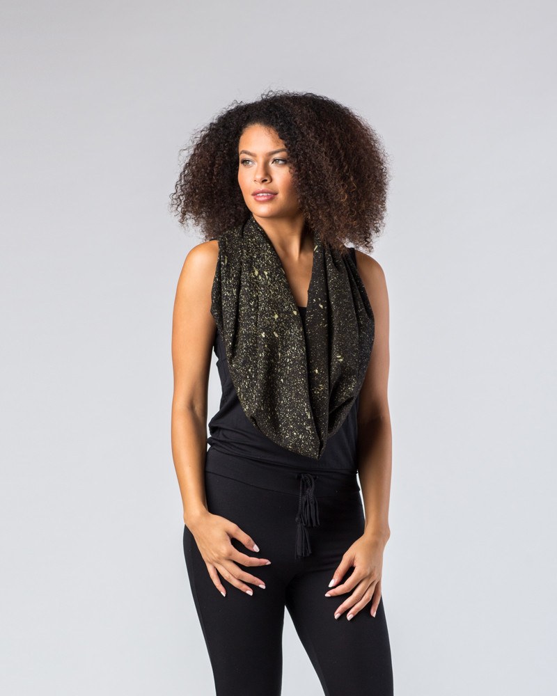 Black Gold Speckle Raw Silk Infinity Scarf – Mod + Ethico