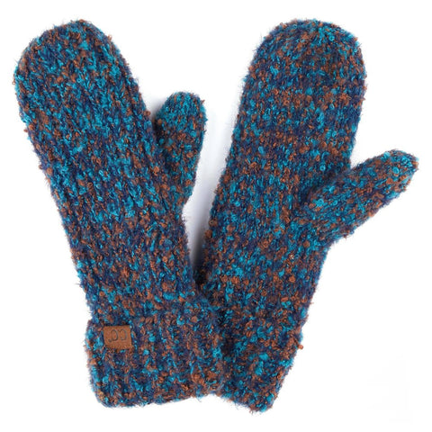 Boucle Yarn Knit Mitts in Teal