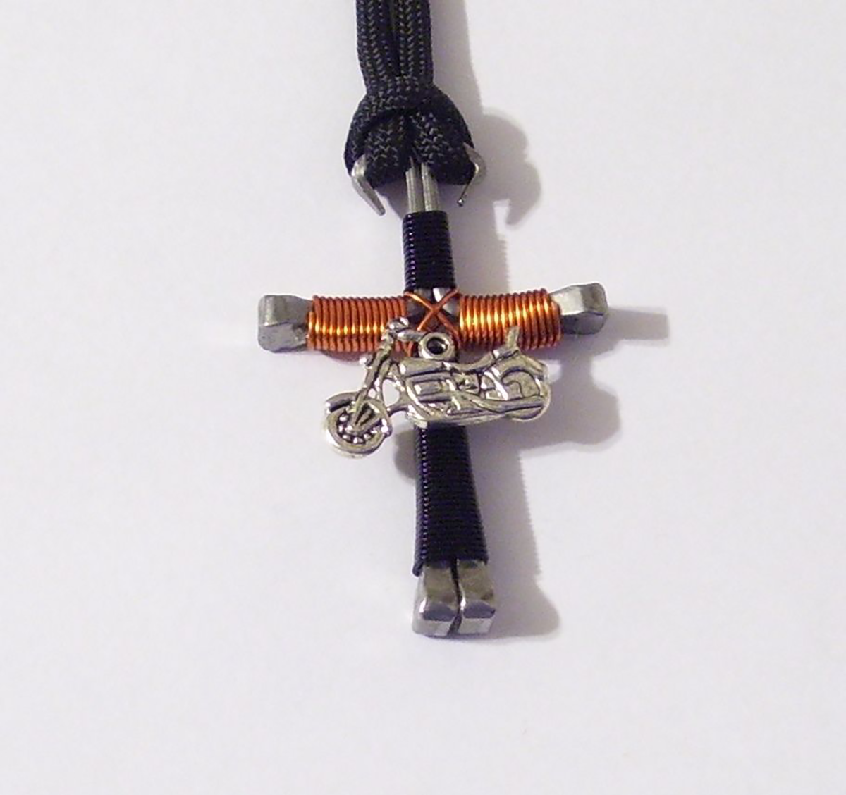 Motorcycle Nail Cross Necklace With Motorcycle Charm