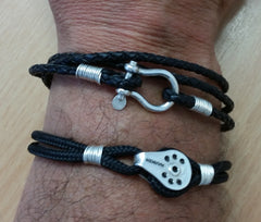 Silver bow shackle cord wrap bracelet
