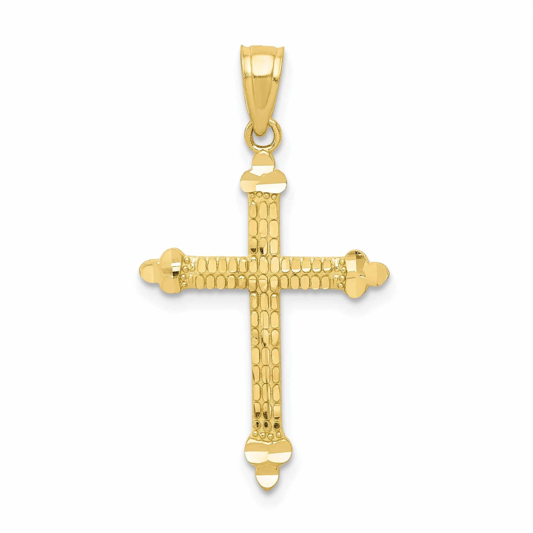 10k Yellow Gold Budded Cross Pendant Textured back