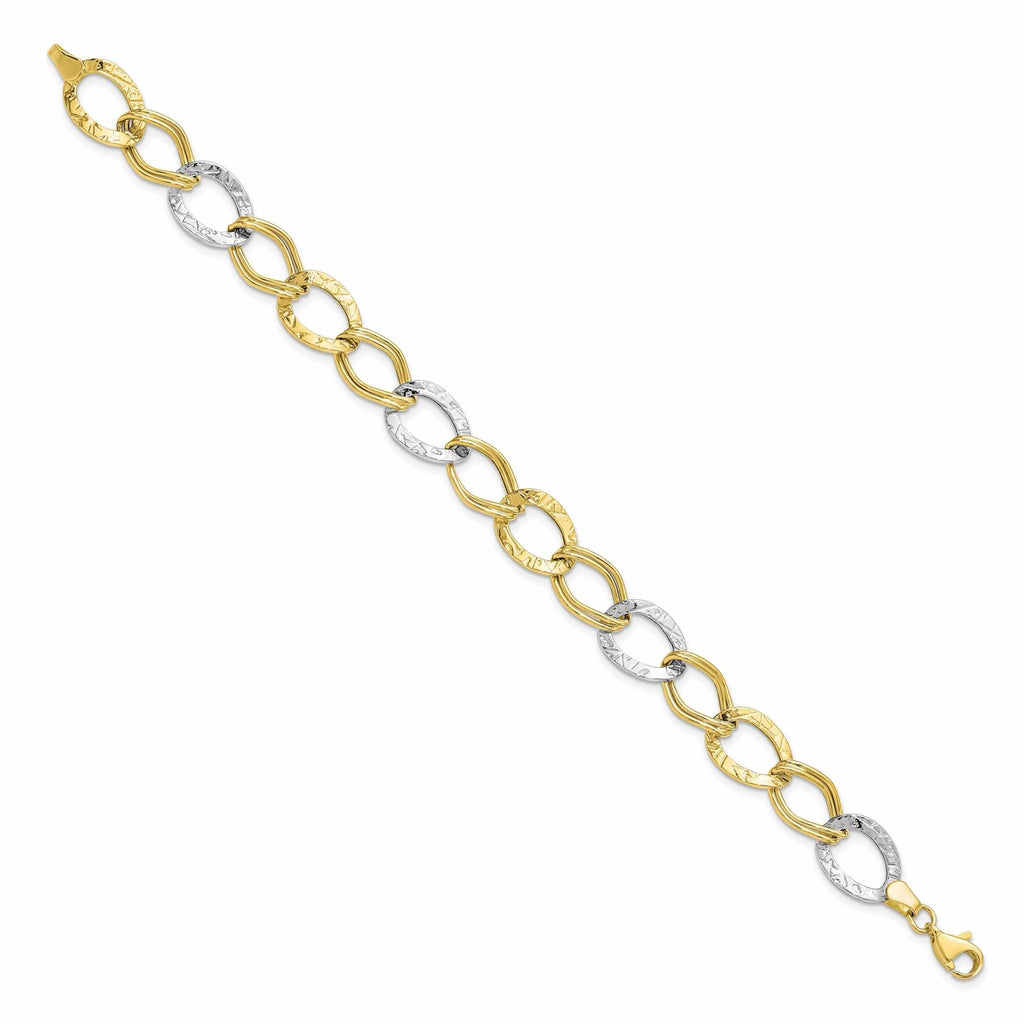10k Two Tone Gold Polish Texture Link Bracelet | Jewelry Shopping