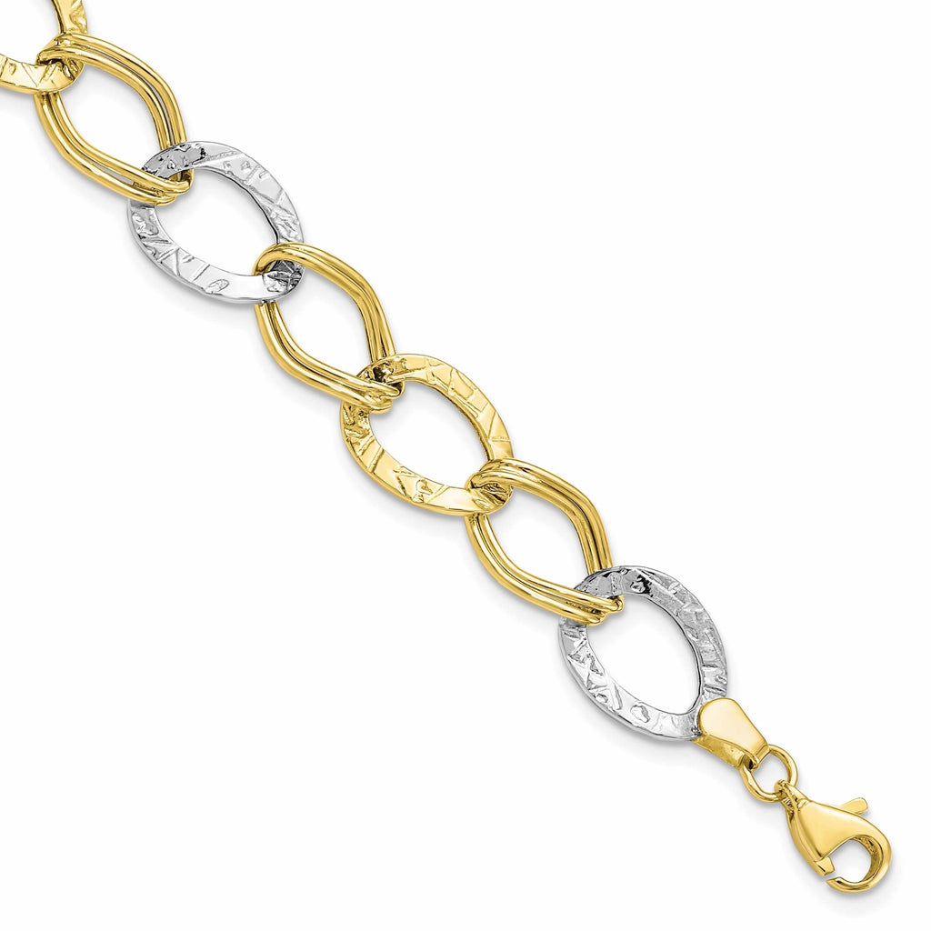 10k Two Tone Gold Polish Texture Link Bracelet | Jewelry Shopping