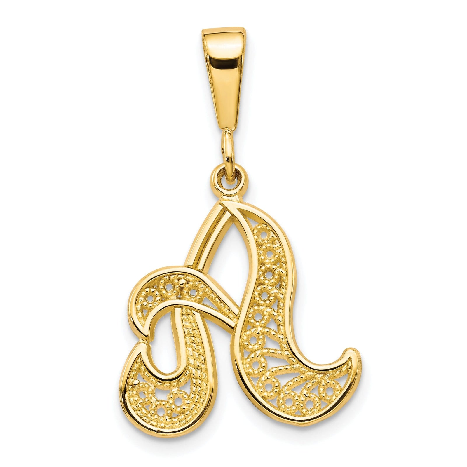 14K Yellow GoldFancy Filigree Script Design Letter A Initial Pendant ...