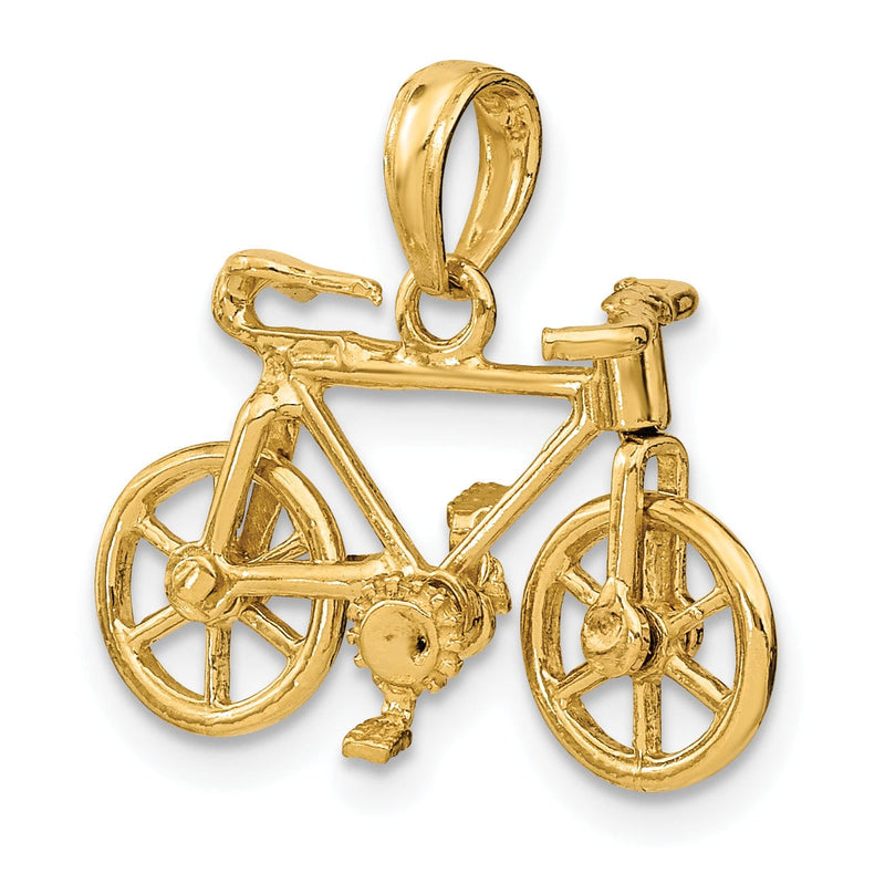 14k Yellow Gold Polished Finish 3-Dimensional Moveable Bicycle Charm Pendant