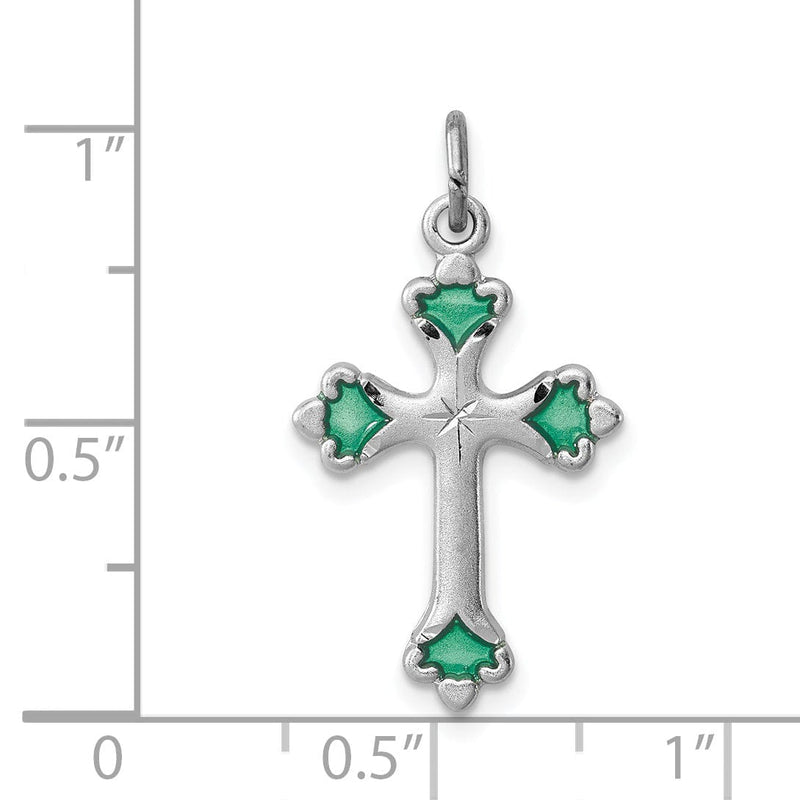 Sterling Silver Green Enameled Budded Cross Charm at $ 32.38 only from Jewelryshopping.com