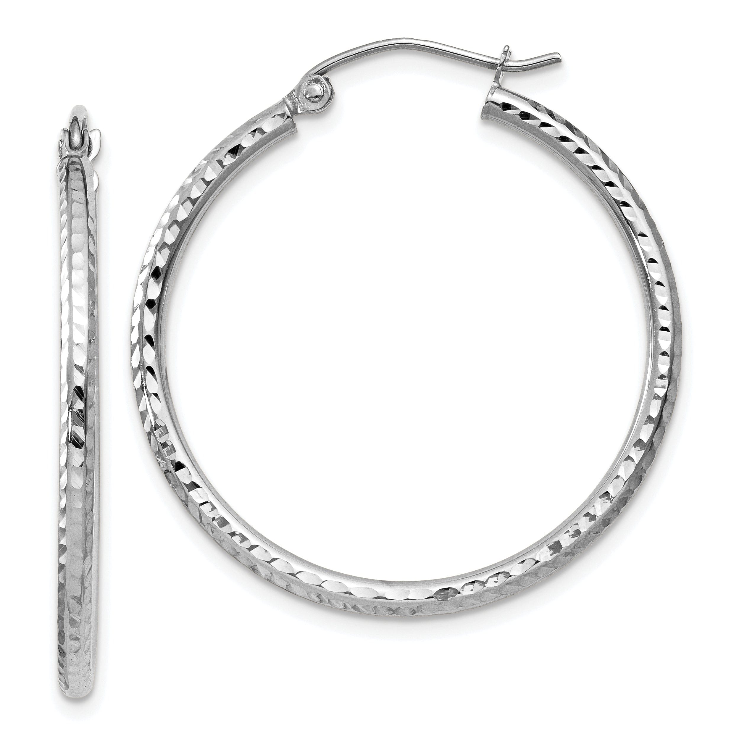 14k White Gold D-C 2MM Round Tube Hoop Earrings | Jewelry Shopping