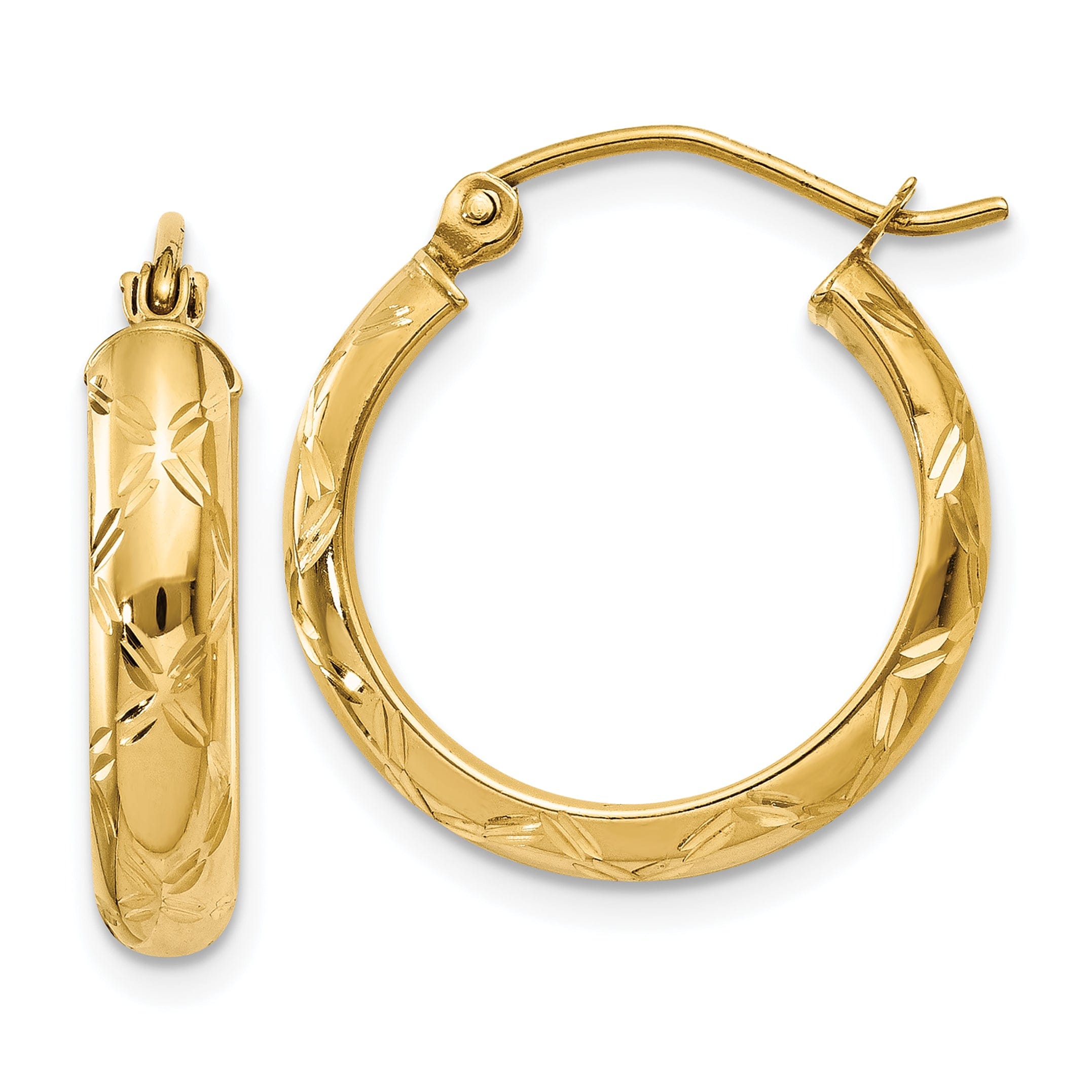 14k Yellow Gold Diamond Cut Hoop Earrings | Jewelry Shopping