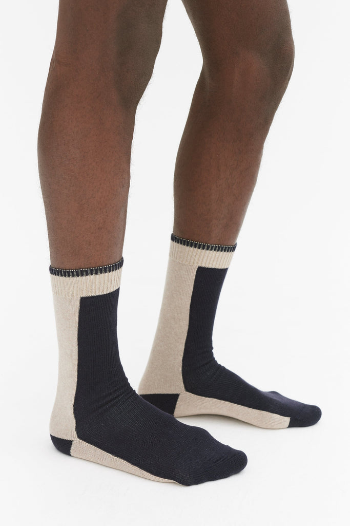 Men’s Socks Colour Block Navy/sand – Desmond & Dempsey