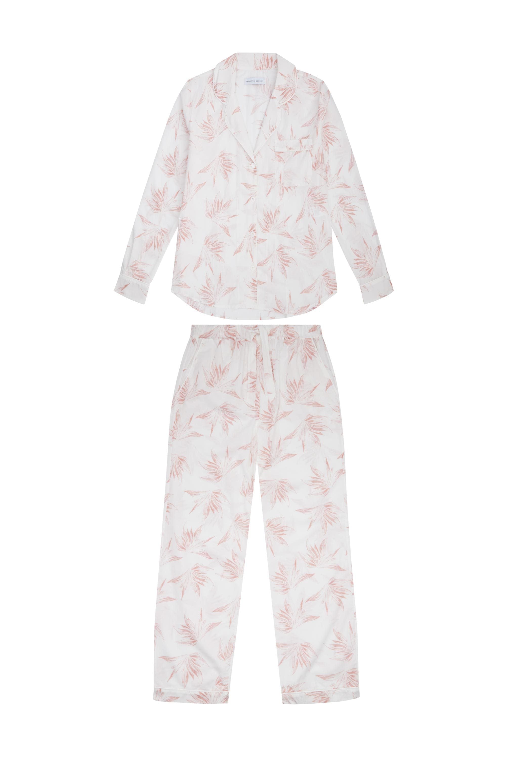 Long Pyjama Set Deia Print White/Pink | Desmond & Dempsey