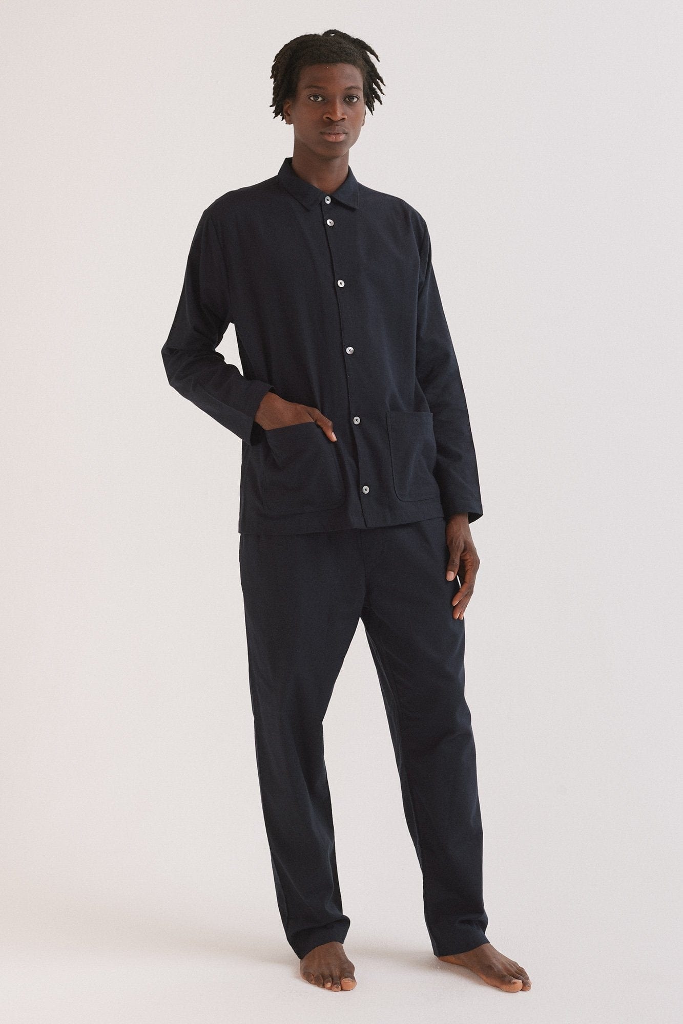 Men’s Pocket Pyjama Set Brushed Cotton Navy – Desmond & Dempsey