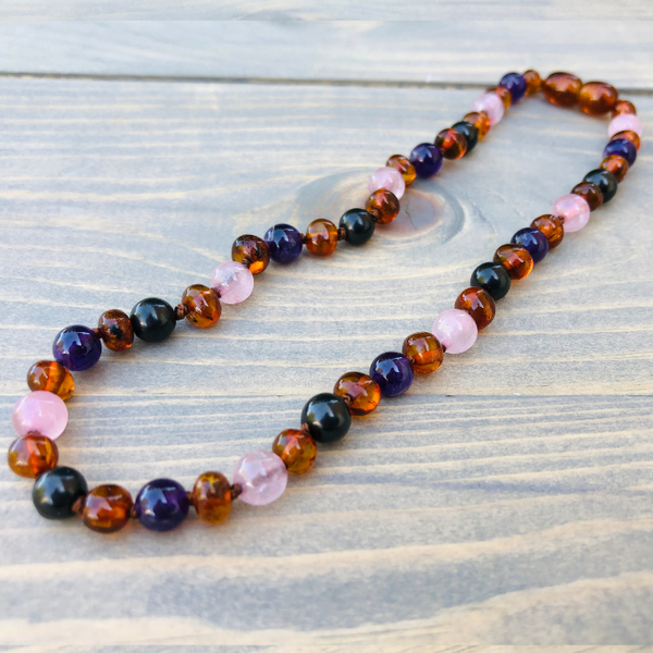 Adult Polished Or Raw Cherry & Purple Amethyst Baltic Amber Necklace 16 Or 18 Inch For Teen Or Adult (screw Clasp)