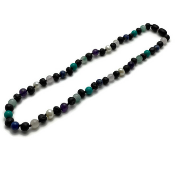 Baltic Amber Necklace Adult Raw Cherry Mixed with Pearl Jade Turquoise Lapis Amethyst