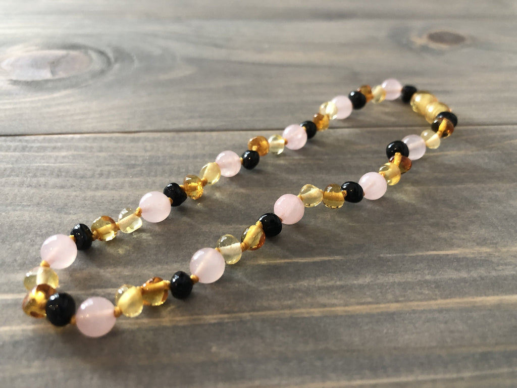 pink baltic amber teething necklace