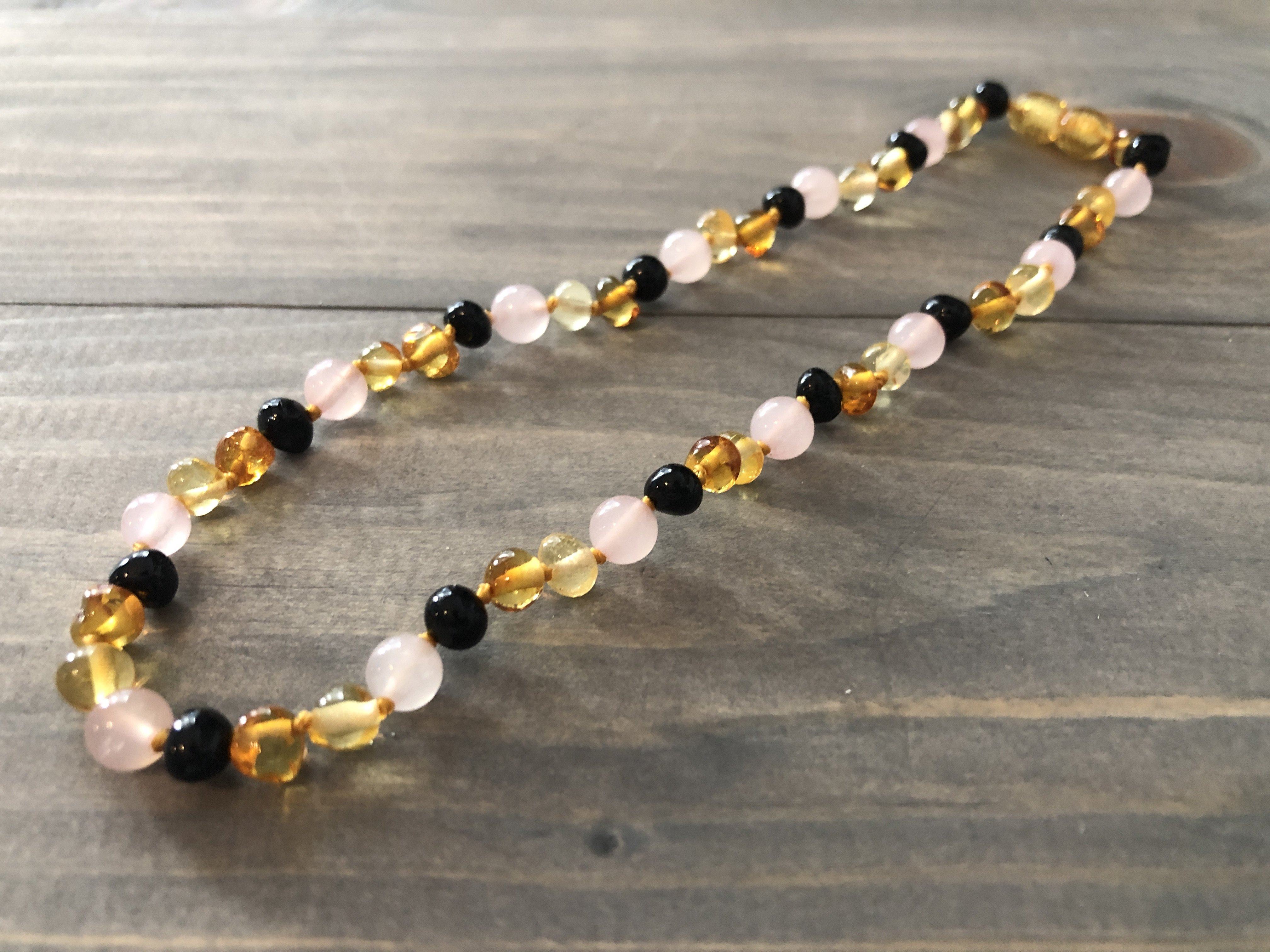 pink baltic amber teething necklace