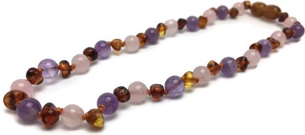 12.5 or 11 inch Baltic Amber Necklace Rainbow Dark Amber Pink Rose Quartz Amethyst
