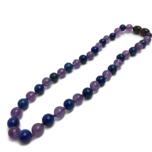 Baltic Amber Necklace - 12.5 Or 14 Inch Baltic Amber Necklace Purple Amethyst Blue Lapis Lazuli Baby, Infant, Toddler, Big Kid, PreTeen