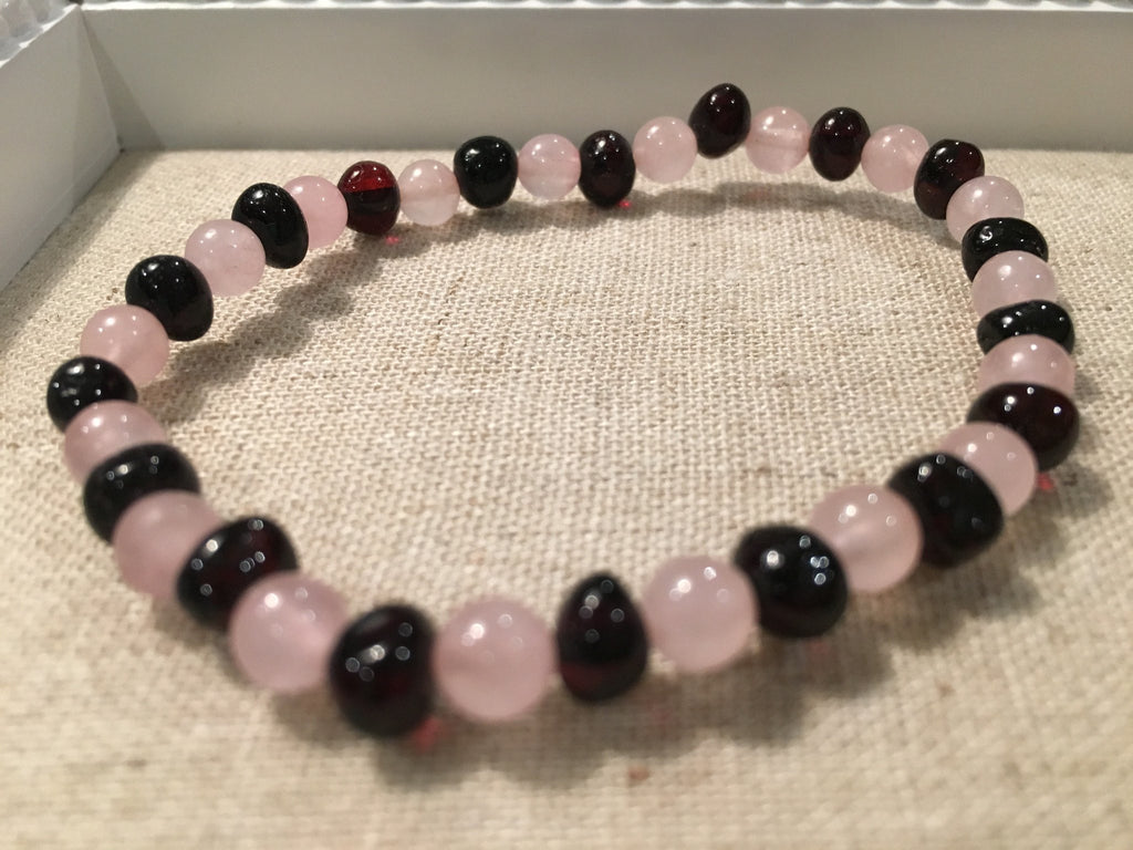 Baltic Amber Necklace - Baltic Amber Teen Adult 7.5 Inch Bracelet Cherry Amber For Inflammation Pink Rose Quartz For Sadness Separation Anxiety Depression