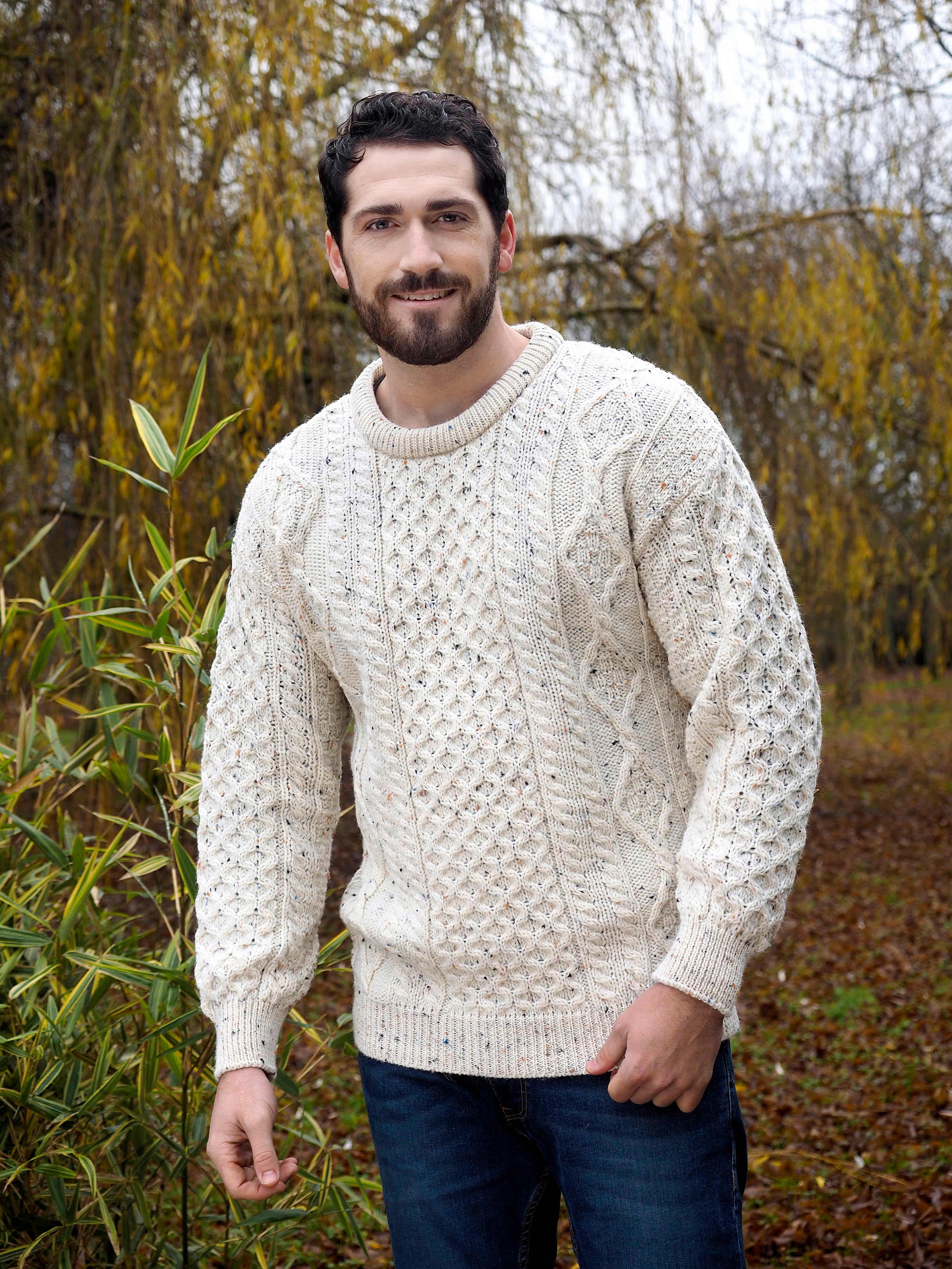 LIGHTWEIGHT TRADITIONAL IRISH ARAN SWEATER - The Irish Celtic Craft Shop