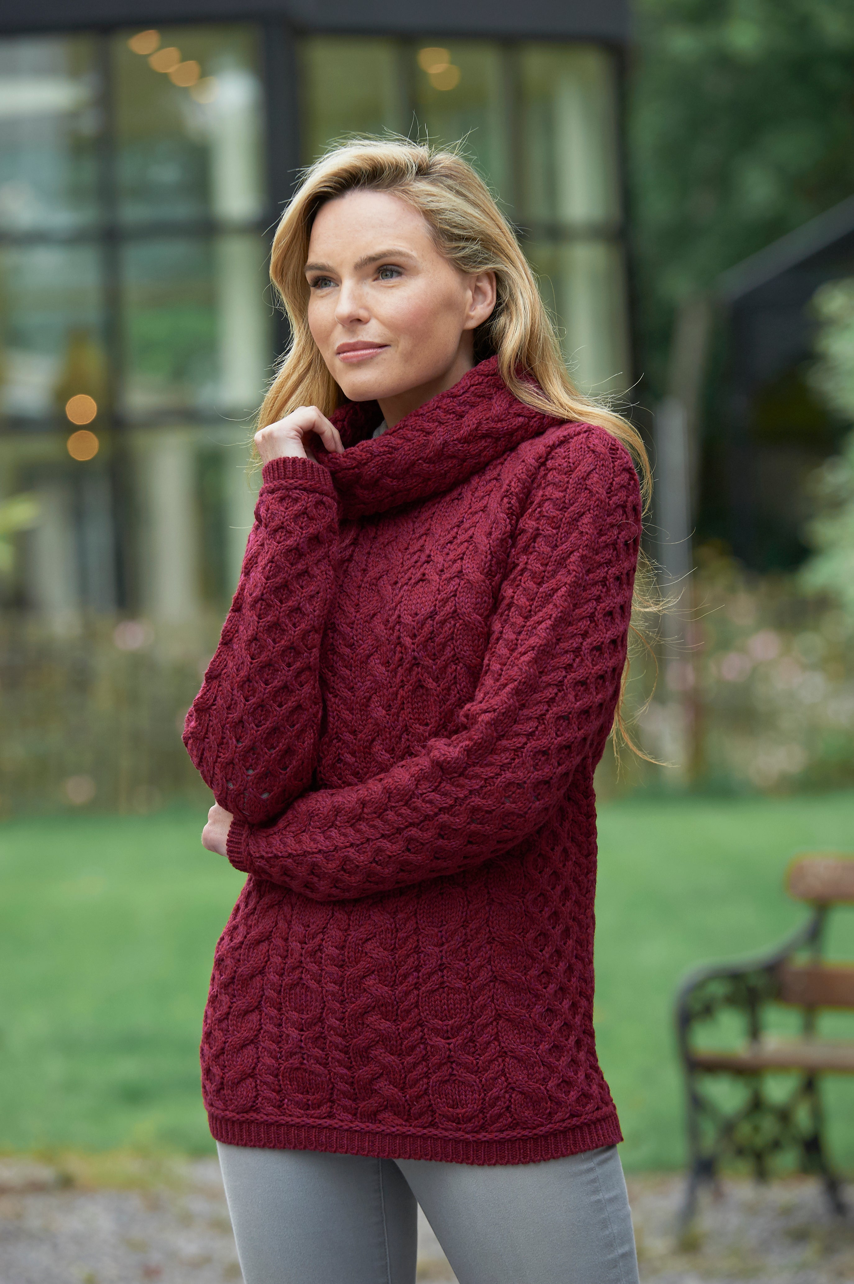 SUPER SOFT CABLE KNIT COWL NECK SWEATER - The Irish Celtic Craft Shop