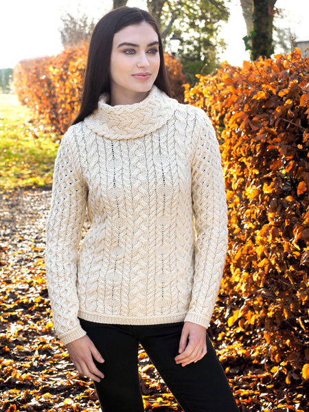 SUPER SOFT CABLE KNIT COWL NECK SWEATER - The Irish Celtic Craft Shop