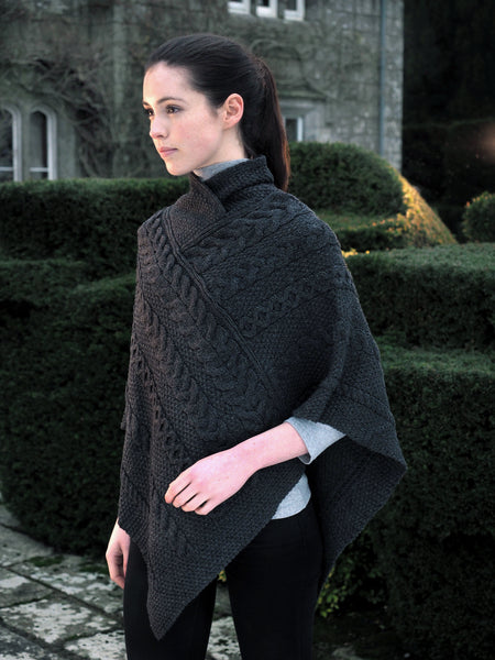 LADIES ARAN PONCHO WITH CABLE AND MOSS STITCHING - The Irish Celtic ...