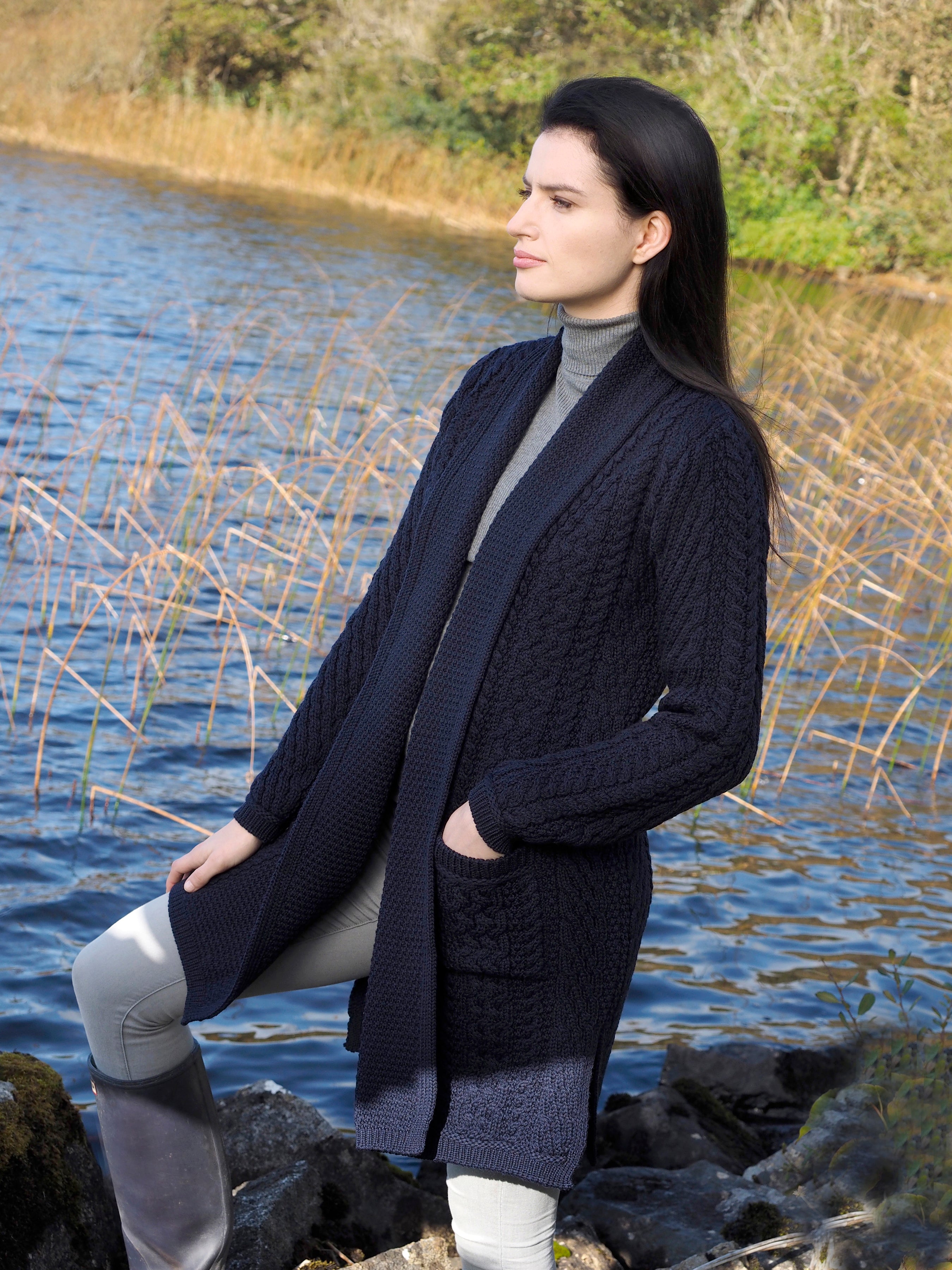 ARAN SHAWL CARDIGAN WITH EDGE TO EDGE DRAPE FRONT - The Irish Celtic ...