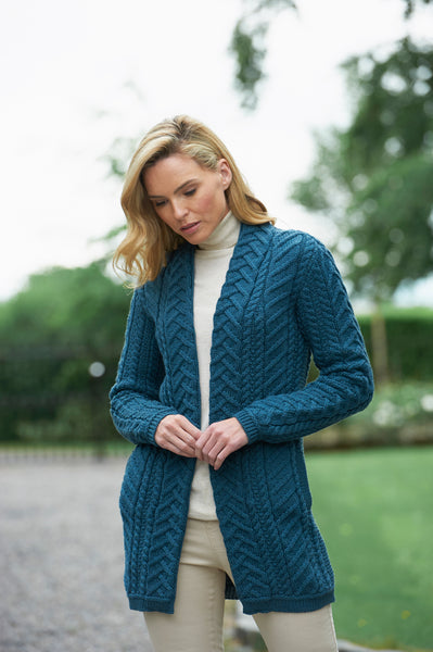 SUPER SOFT MERINO OPEN ARAN CABLE KNIT COAT - The Irish Celtic Craft Shop