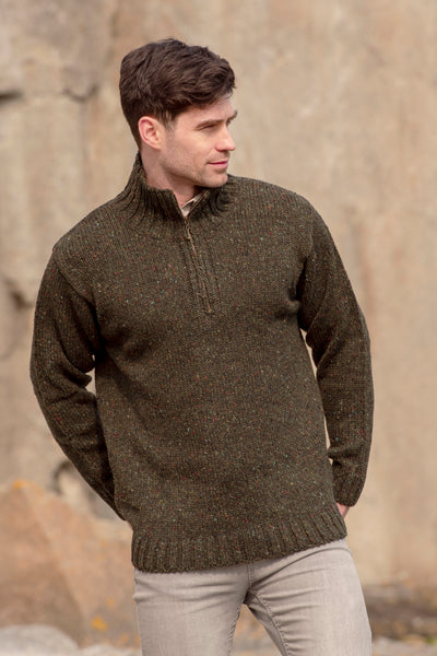 DONEGAL TWEED SWEATER WITH HALF ZIP - The Irish Celtic Craft Shop