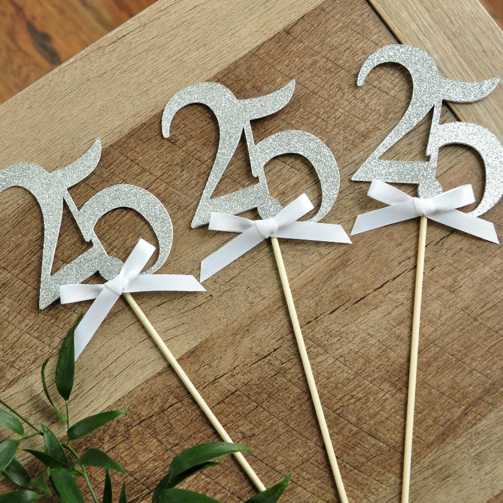 25 Centerpieces 1 Set Of 3 25th Anniversary Silver Party