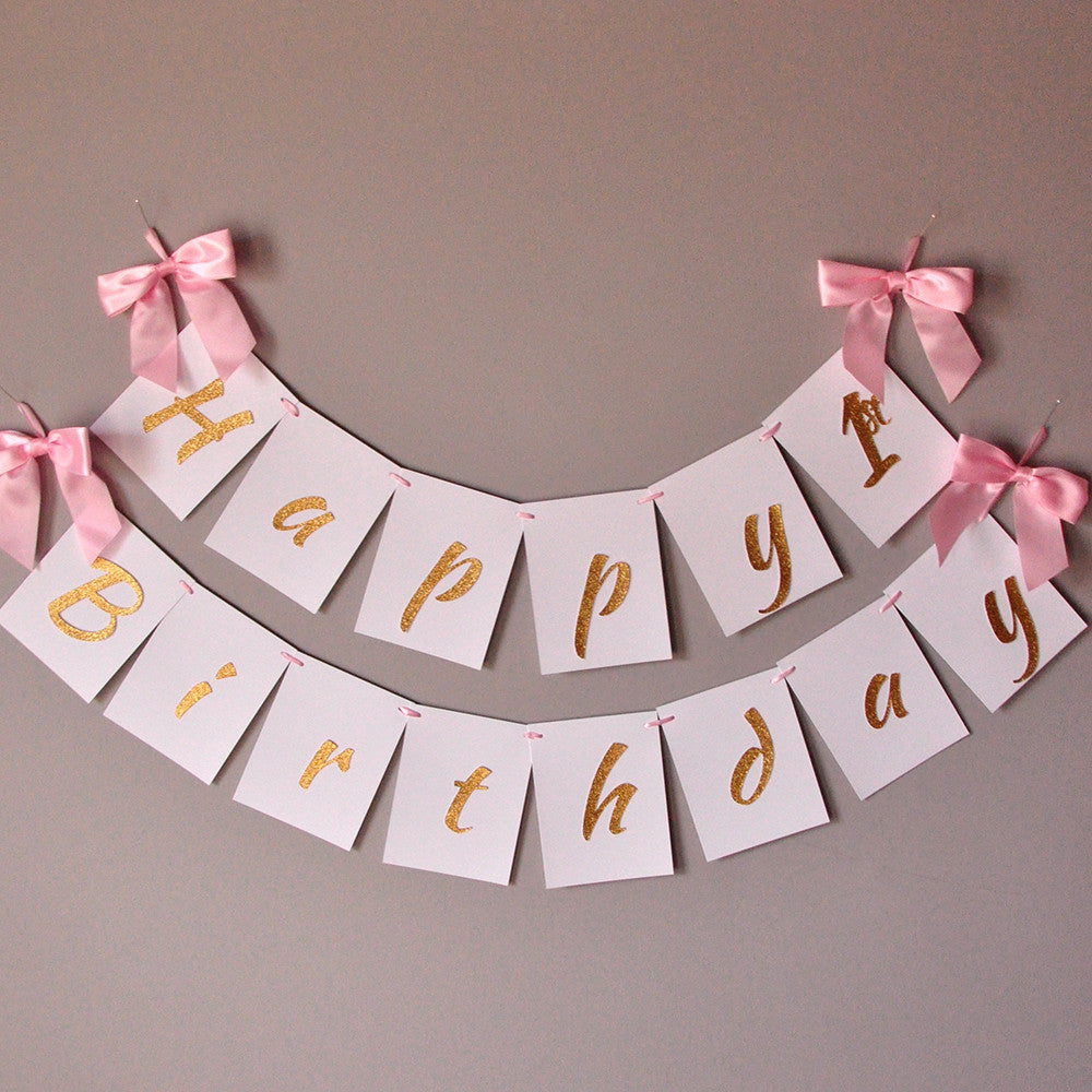 1st Birthday Banner Handcrafted In 1 3 Business Days Pink And Gold