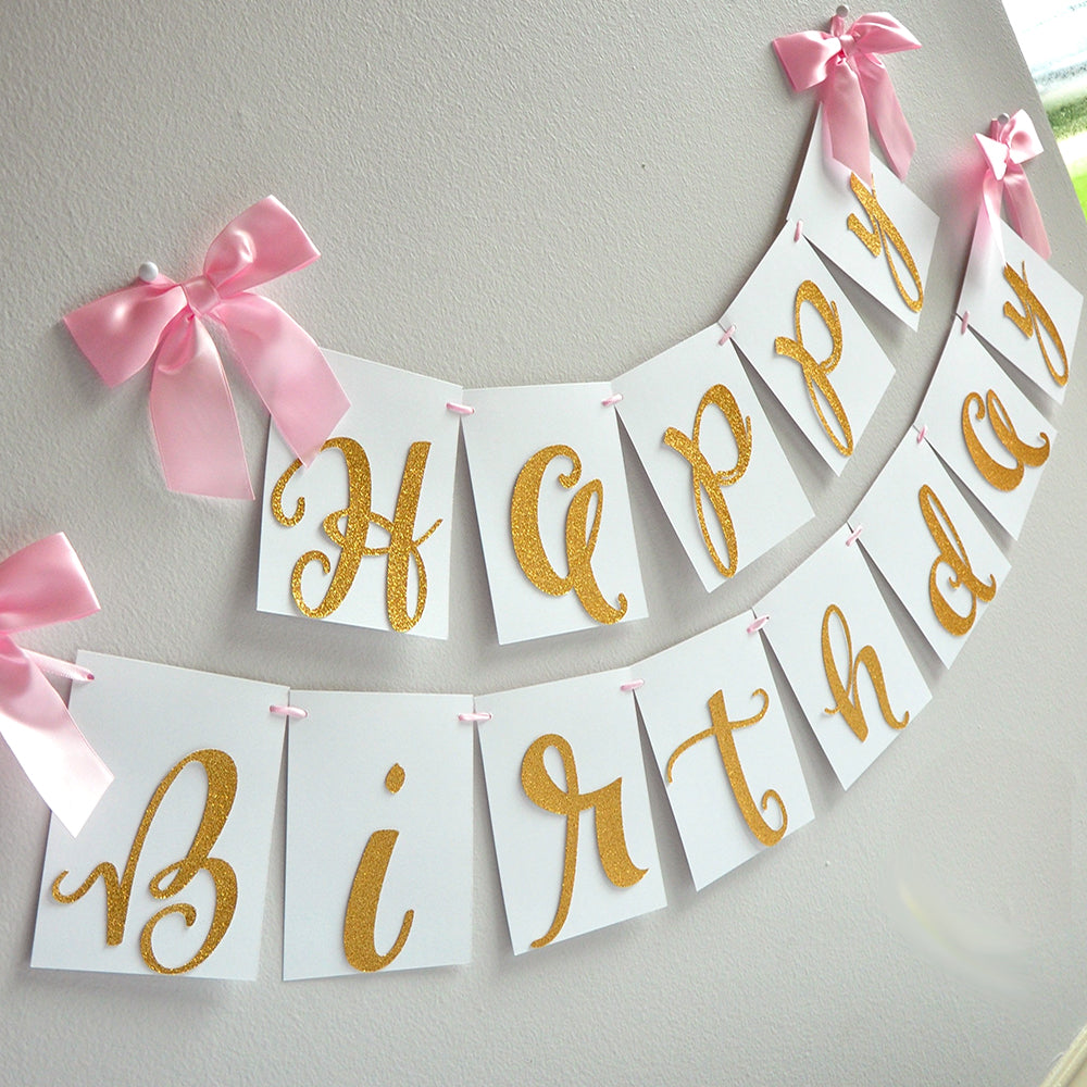 Gold Happy Birthday Banner Handcrafted In 1 3 Business Days Pink