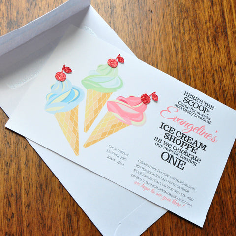 Ice Cream Invitation First Birthday Invitations With Envelopes We