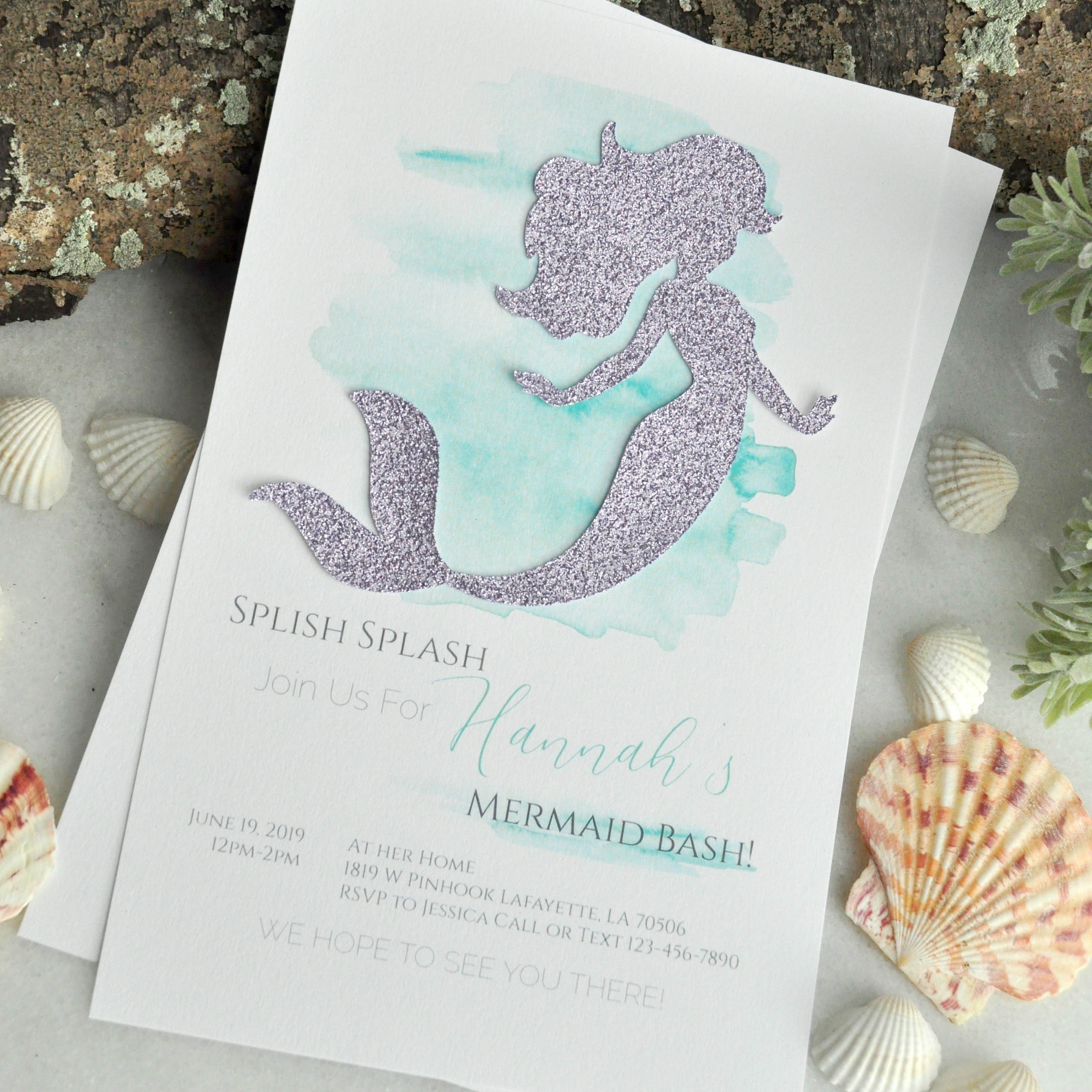 Mermaid Invitation with Envelopes. We Print, Cut, Glue and Send to You Confetti Momma