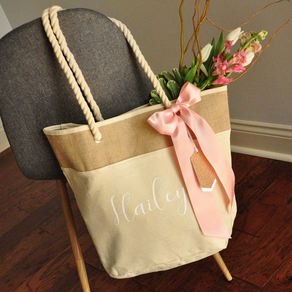 Bridesmaid Beach Bag In Natural Color Quantity 1 Personalize Beach Tote Bag Bridesmaid Gift Ideas Wedding Party Gift N19bt