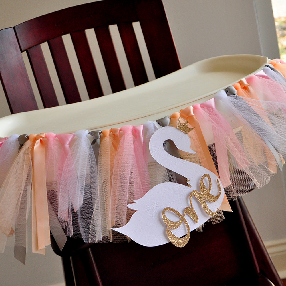 Swan Princess Party Highchair Banner First Birthday Ribbon Highchair Confetti Momma