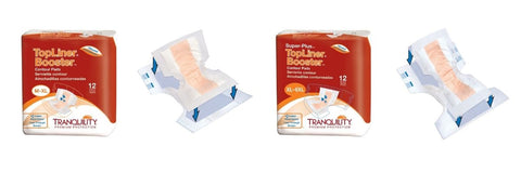 Tranquility TopLiner Booster Contour Pads in Regular and SuperPlus for light to heavy fecal incontinence or accidental bowel leakage