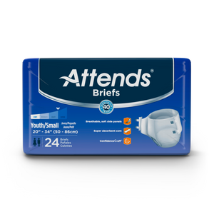 Attends Advanced Briefs with tabs for Adult Incontinence Care with Dry-Lock  Containment Core, Ultimate Absorbency, Unisex, Medium, Bag of 24
