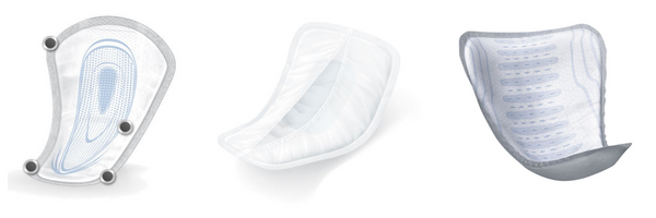 Product illustrations of Guards, Liners and Pads for Men's bladder leak protection