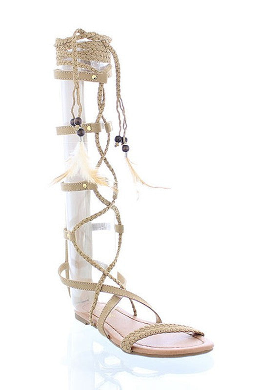 braided lace up sandals