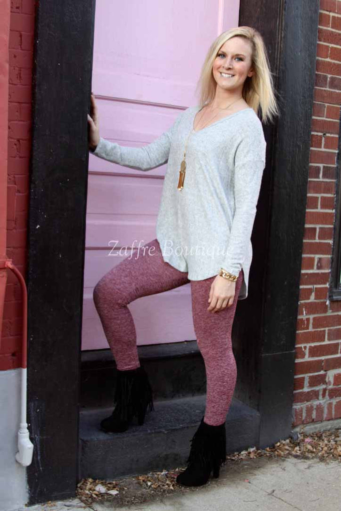 Pink Heather Fleece Lined Knit Leggings