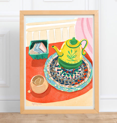 tea time print, colorful vibrant and cozy artwork by Abigail Gray Swartz