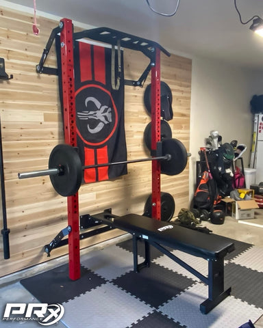 Home gym with wood panel design