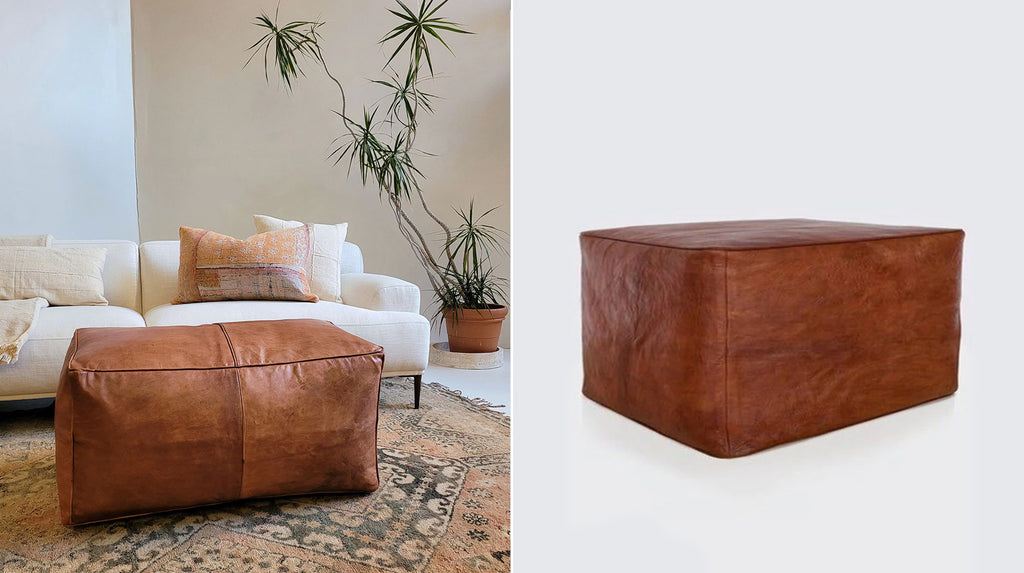 leather pouf ottoman leather seating table foot rest 