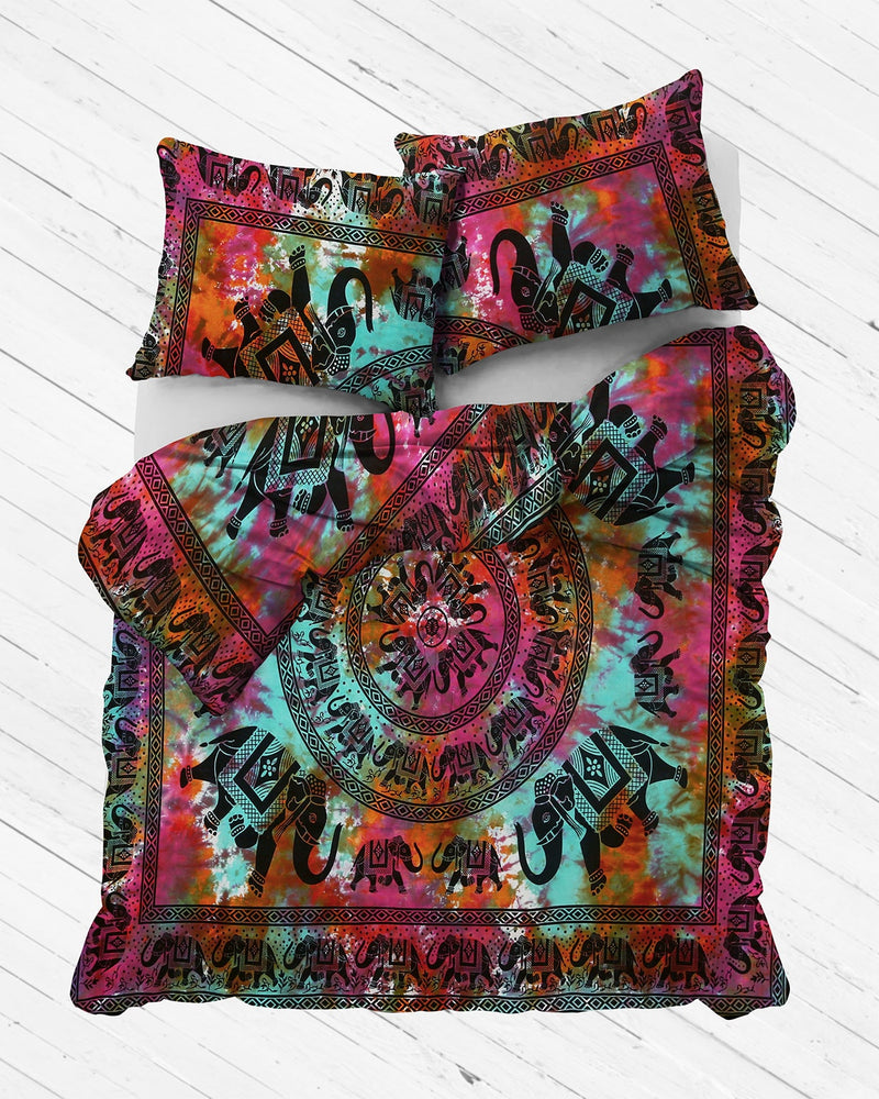 Tie Dye Mandala Elephants Duvet Cover The Bohemian Shop