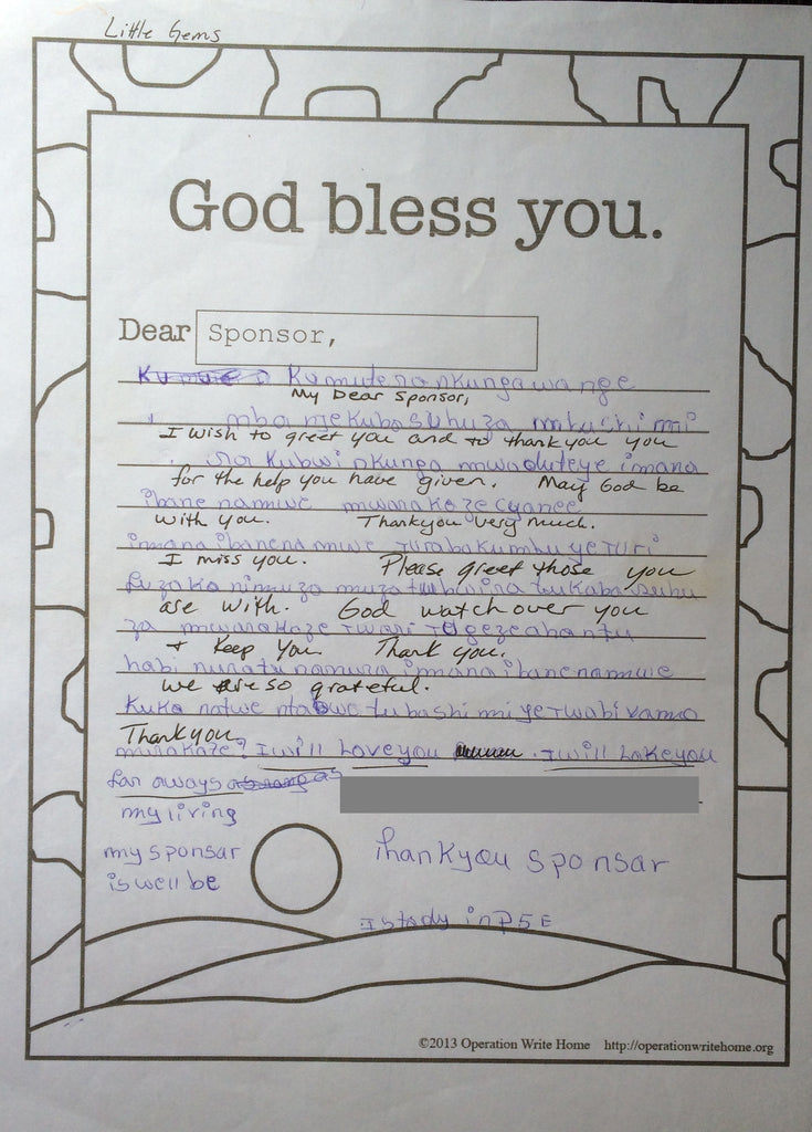 Sponsored Student Thank You Note